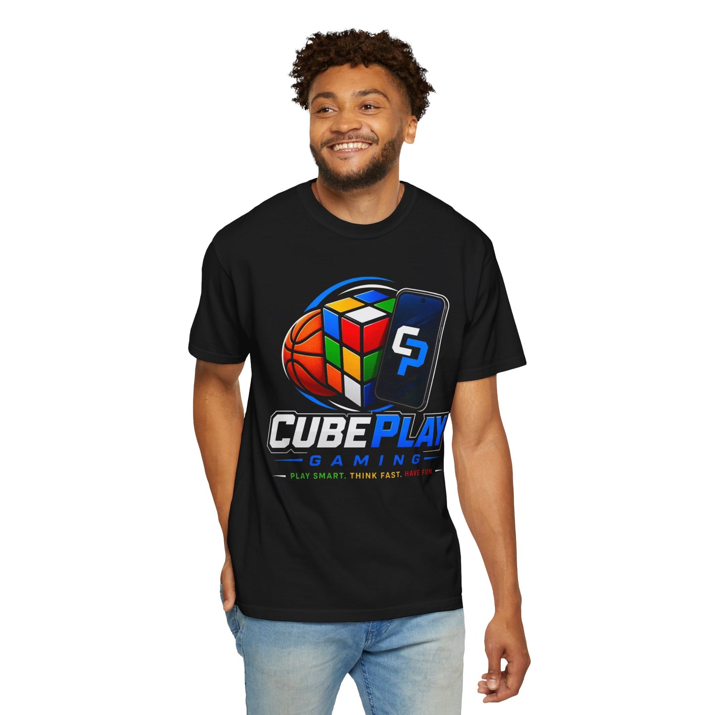 CubePlay Gaming T‑Shirt — Rubik’s Cube & Basketball Logo Tee