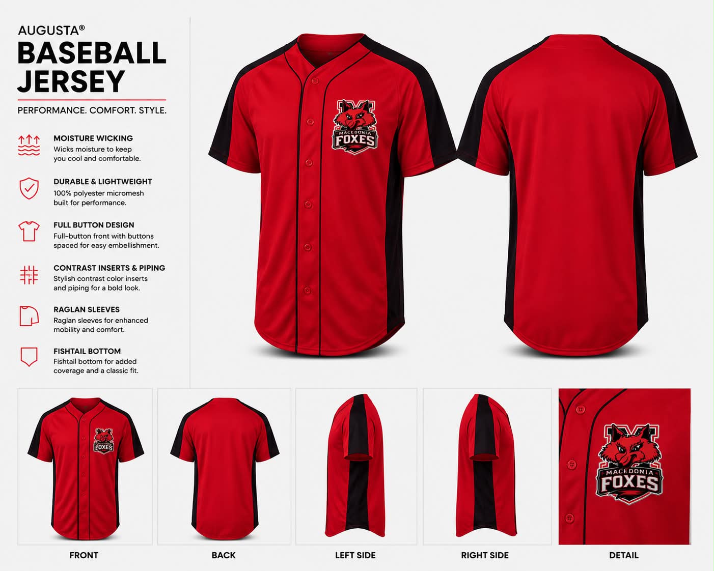 Foxes Red Baseball Jersey