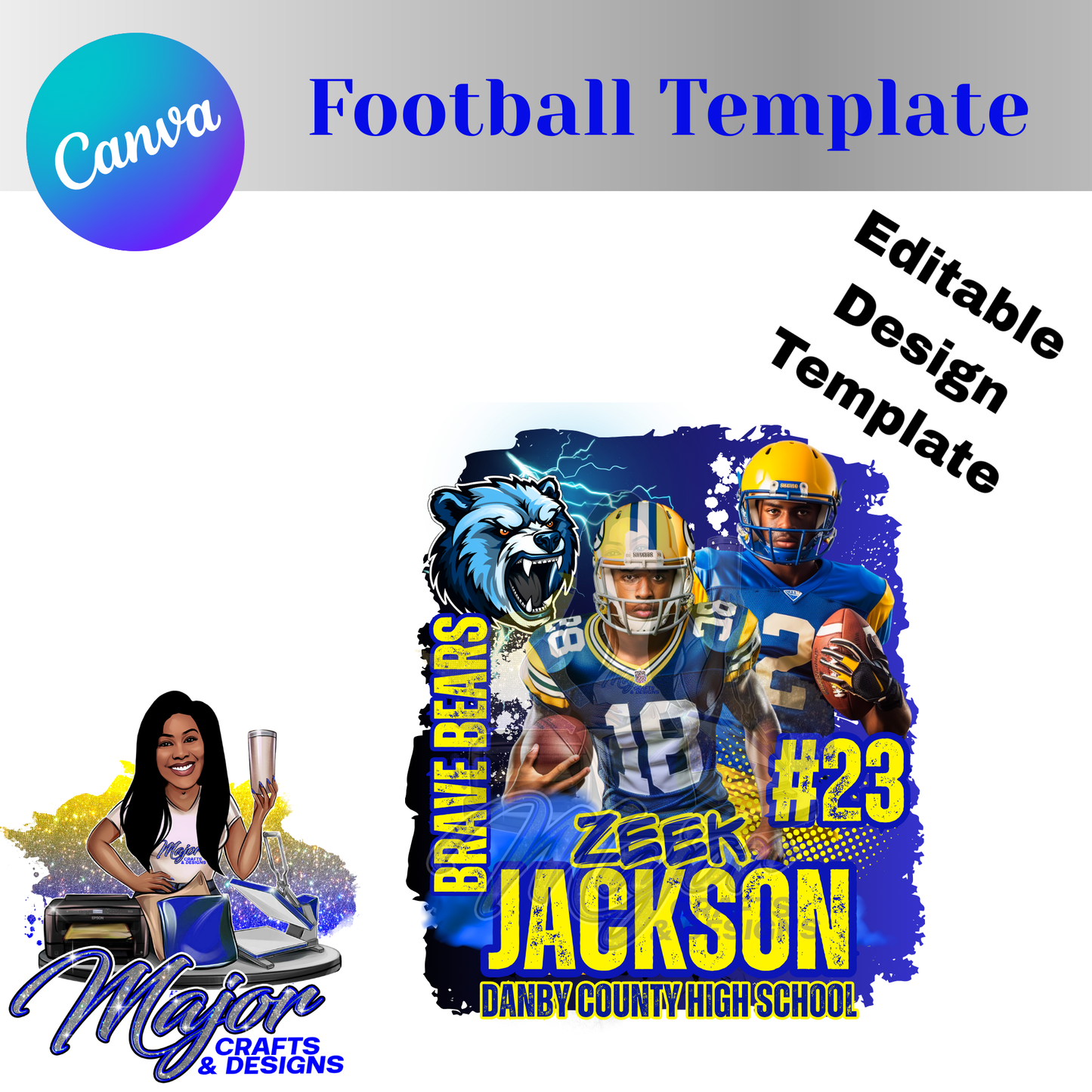 Editable Center Print Football T-Shirt