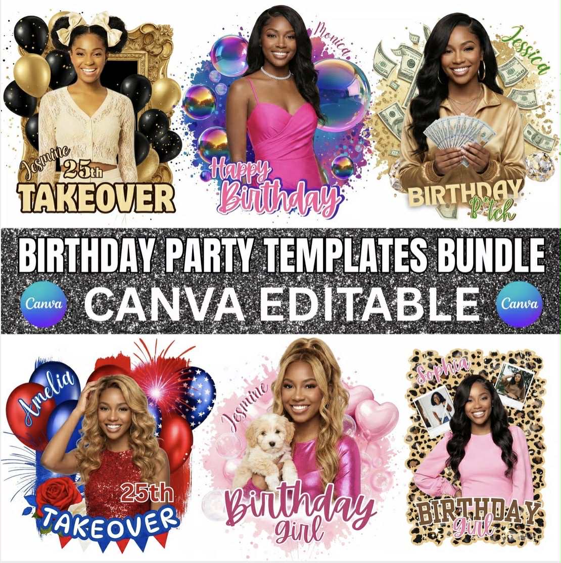 Editable 6 Happy Birthday Girl Design Templates