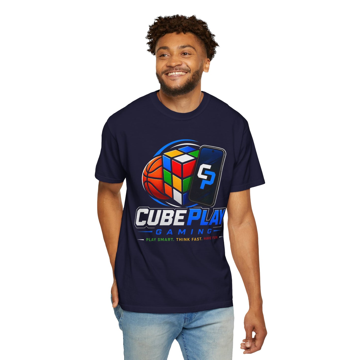 CubePlay Gaming T‑Shirt — Rubik’s Cube & Basketball Logo Tee