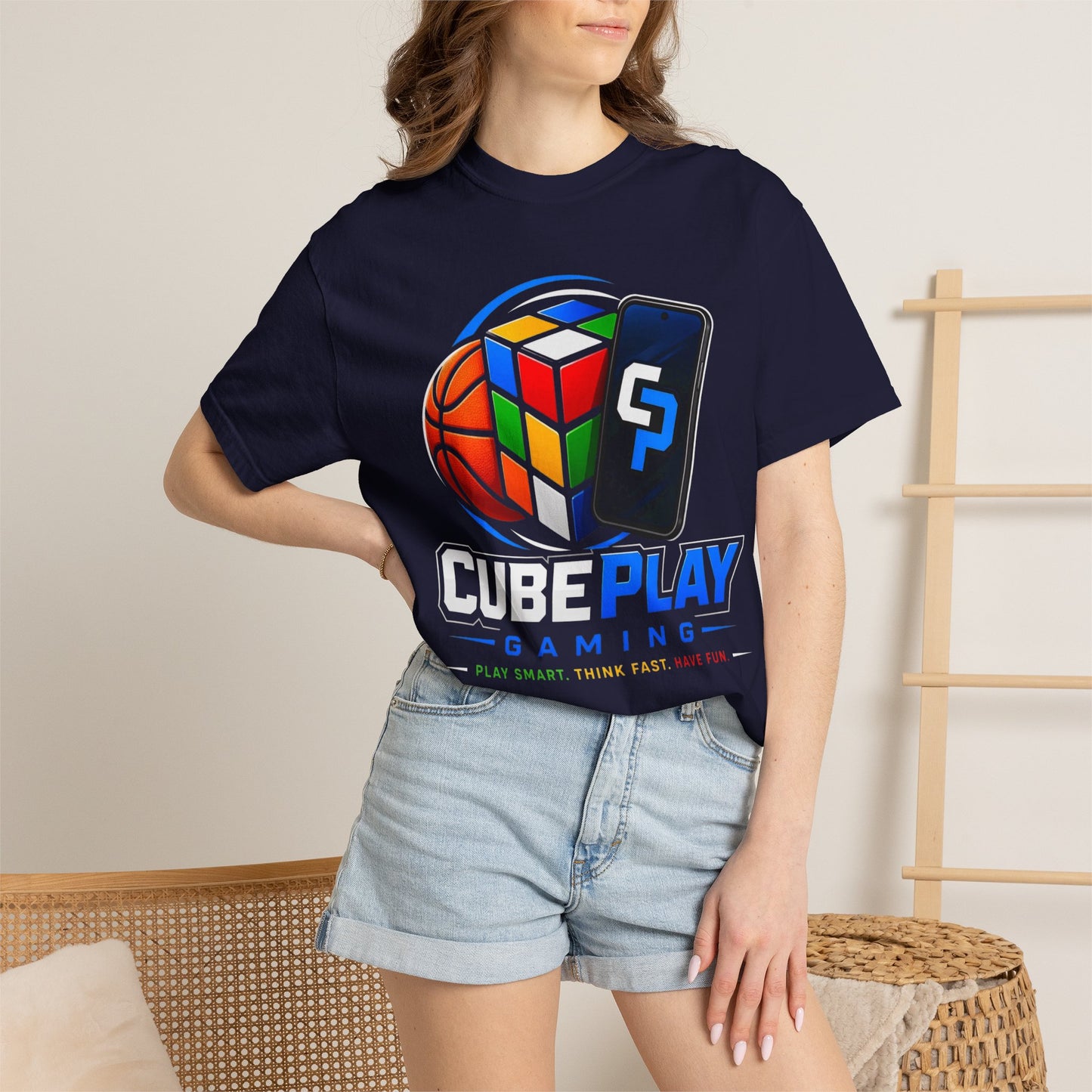 CubePlay Gaming T‑Shirt — Rubik’s Cube & Basketball Logo Tee