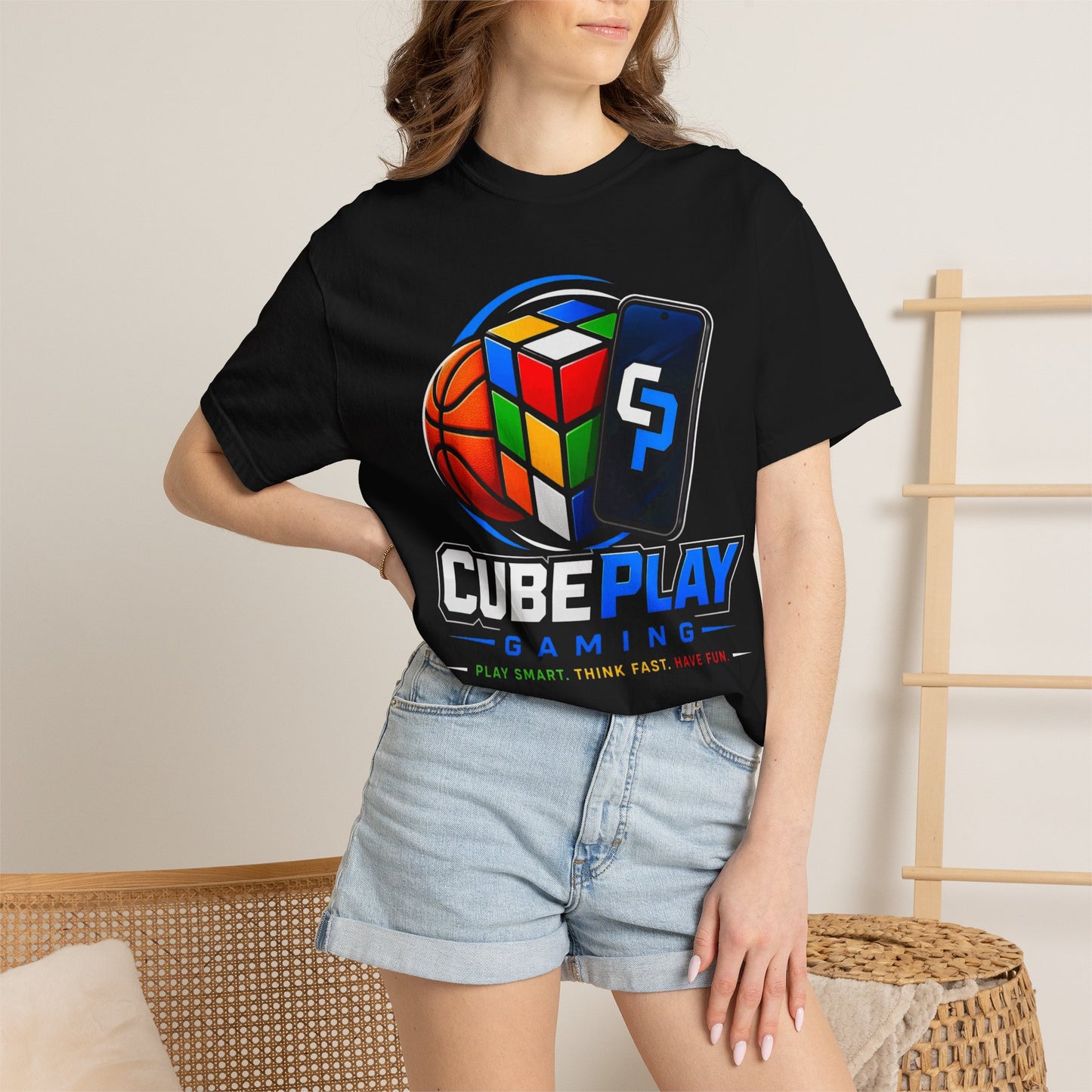 CubePlay Gaming T‑Shirt — Rubik’s Cube & Basketball Logo Tee