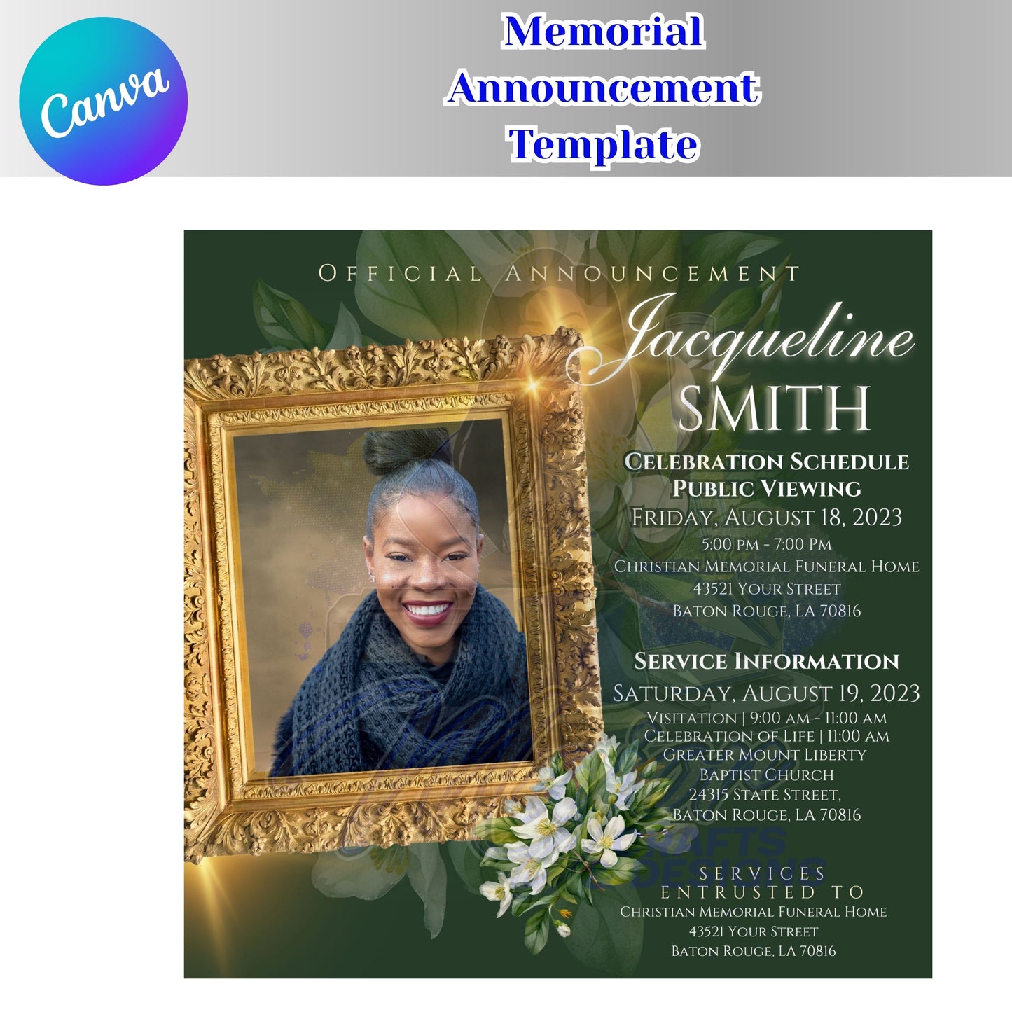 Editable Memorial Announcement