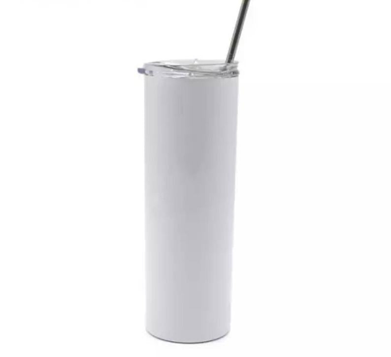 Custom 20oz Skinny Tumbler, White Tumbler with straw lid, Printed With Permanent Ink,