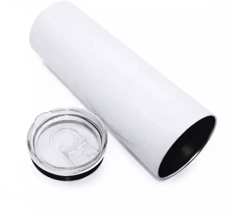 Custom 20oz Skinny Tumbler, White Tumbler with straw lid, Printed With Permanent Ink,